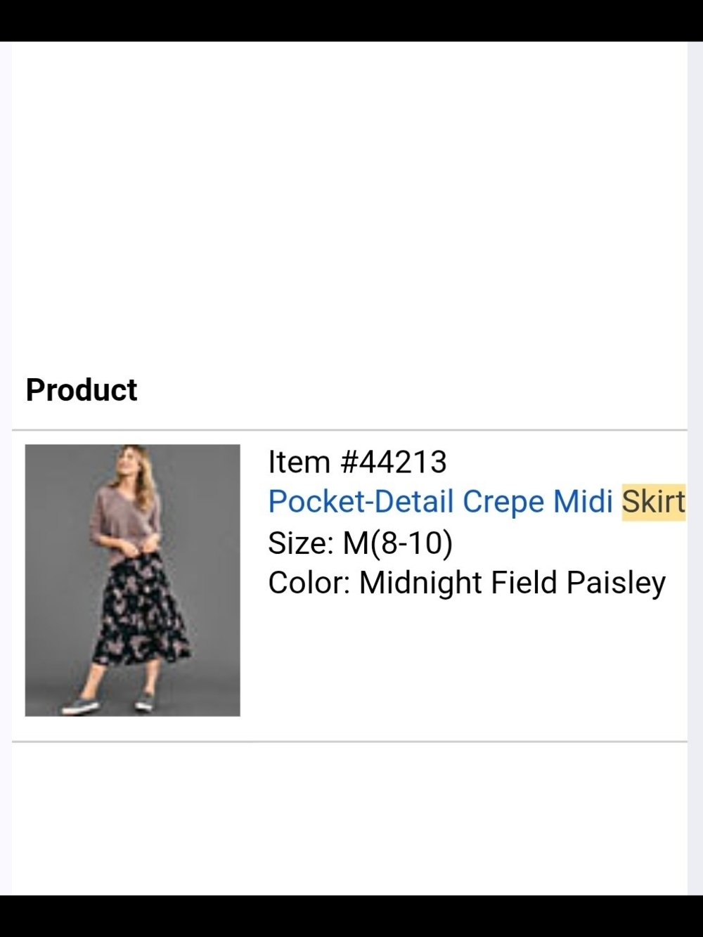 Garnet Hill Midnight Field Paisley Midi Skirt Size M